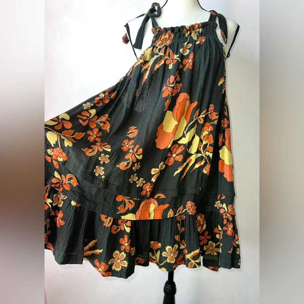 FREE PEOPLE Fluer Floral Printed Tunic Dress Top Sundress Beach‎ Summer Sz XS